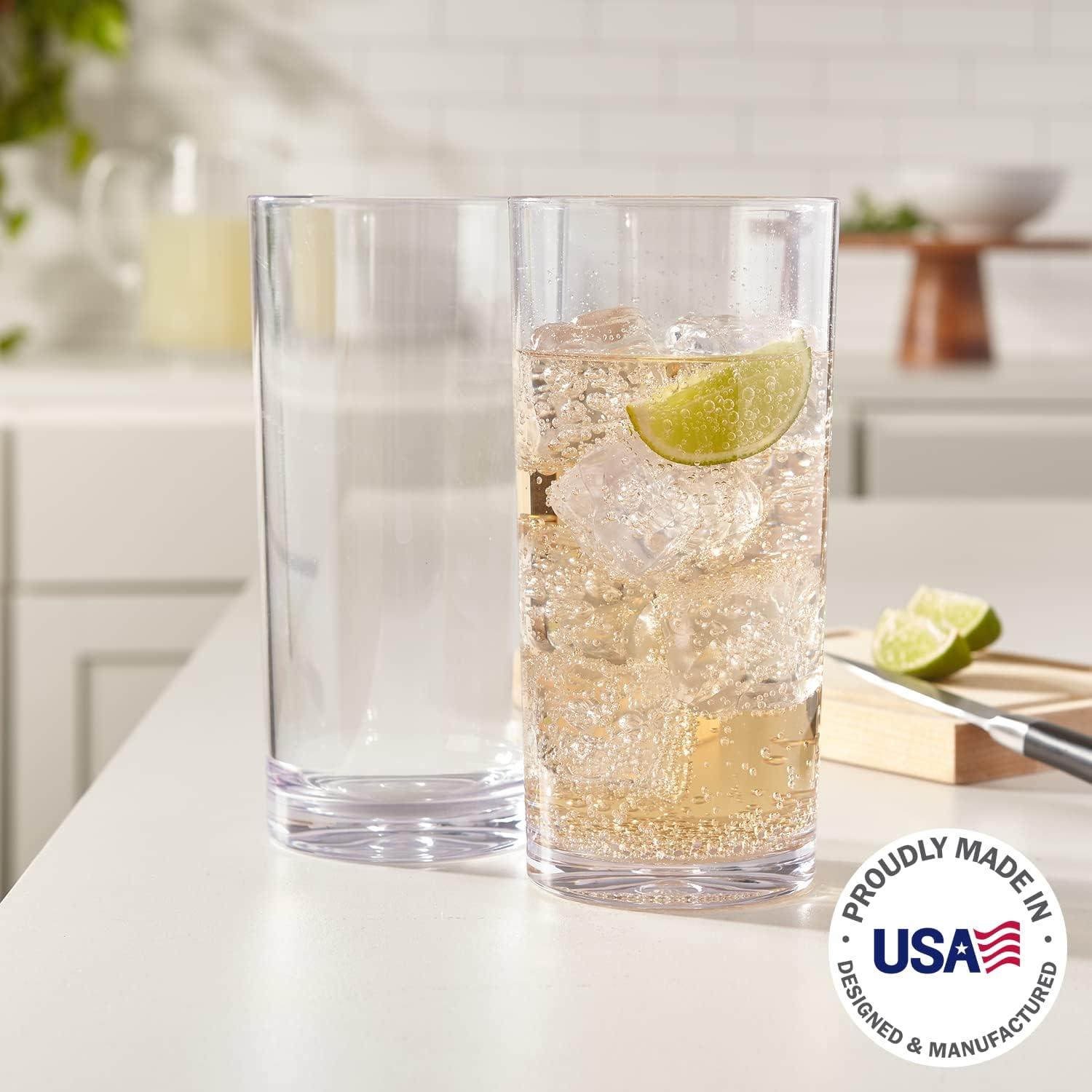 imageUS Acrylic Classic Clear Plastic Reusable Drinking Glasses Set of 6 24oz IcedTea Cups BPAFree Tumblers Made in USA TopRack Dishwasher SafeClear