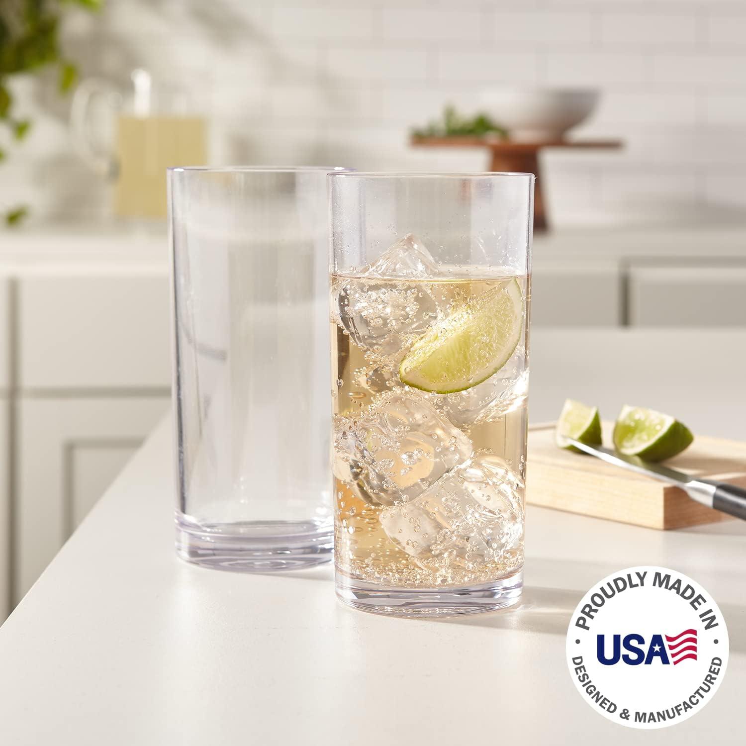 imageUS Acrylic Classic Clear Plastic Reusable Drinking Glasses Set of 6 24oz IcedTea Cups BPAFree Tumblers Made in USA TopRack Dishwasher SafeClear