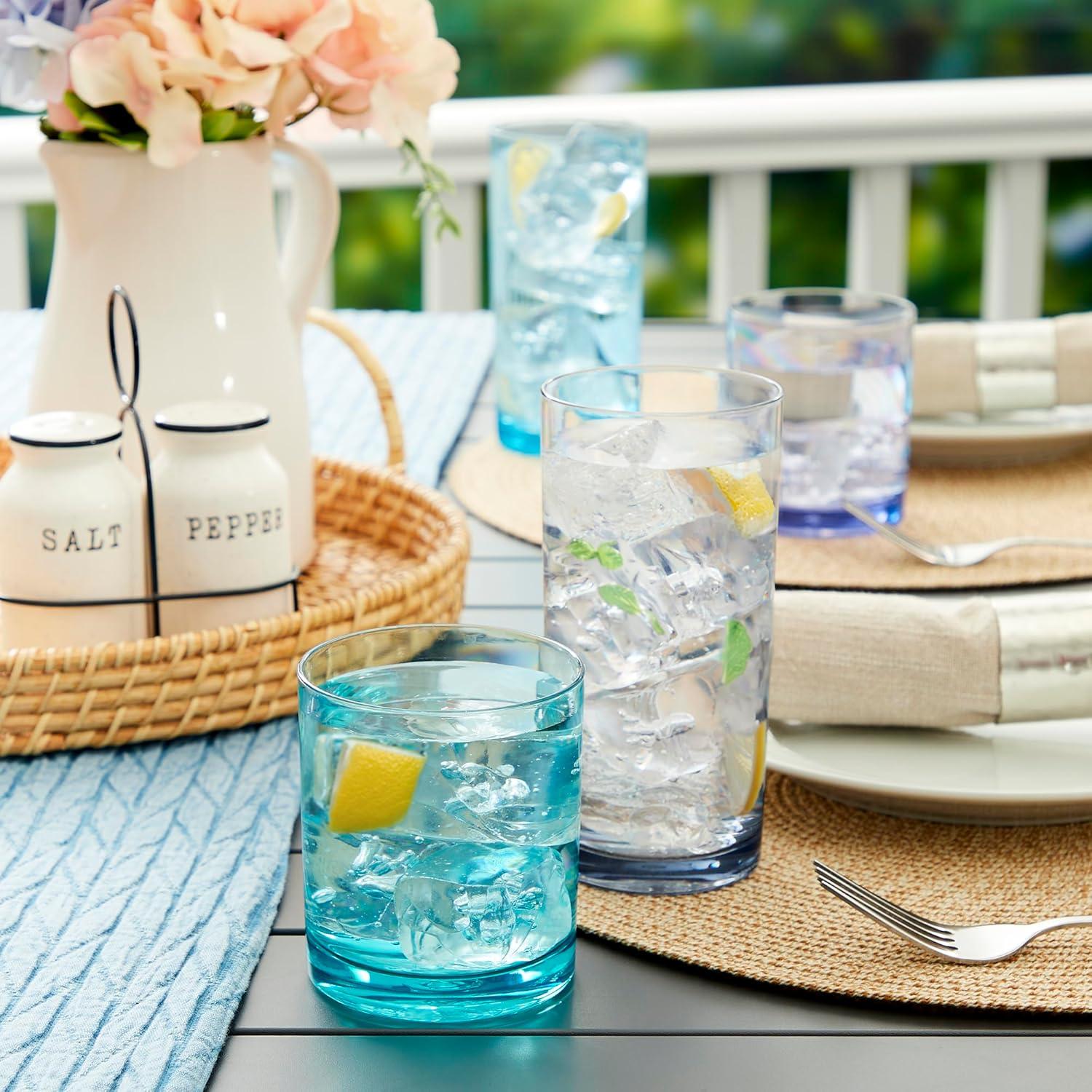 imageUS Acrylic Classic Clear Plastic Reusable Drinking Glasses Set of 8 12oz Rocks ampamp 16oz Water Cups BPAFree Tumblers Made in USA TopRack Dishwasher SafeCoastal