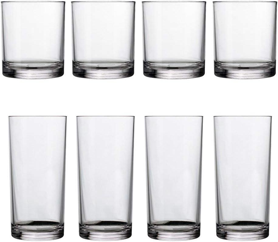 imageUS Acrylic Classic Clear Plastic Reusable Drinking Glasses Set of 8 12oz Rocks ampamp 16oz Water Cups BPAFree Tumblers Made in USA TopRack Dishwasher SafeClear