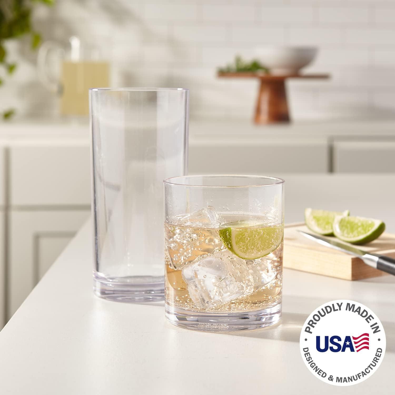 imageUS Acrylic Classic Clear Plastic Reusable Drinking Glasses Set of 8 12oz Rocks ampamp 16oz Water Cups BPAFree Tumblers Made in USA TopRack Dishwasher SafeClear