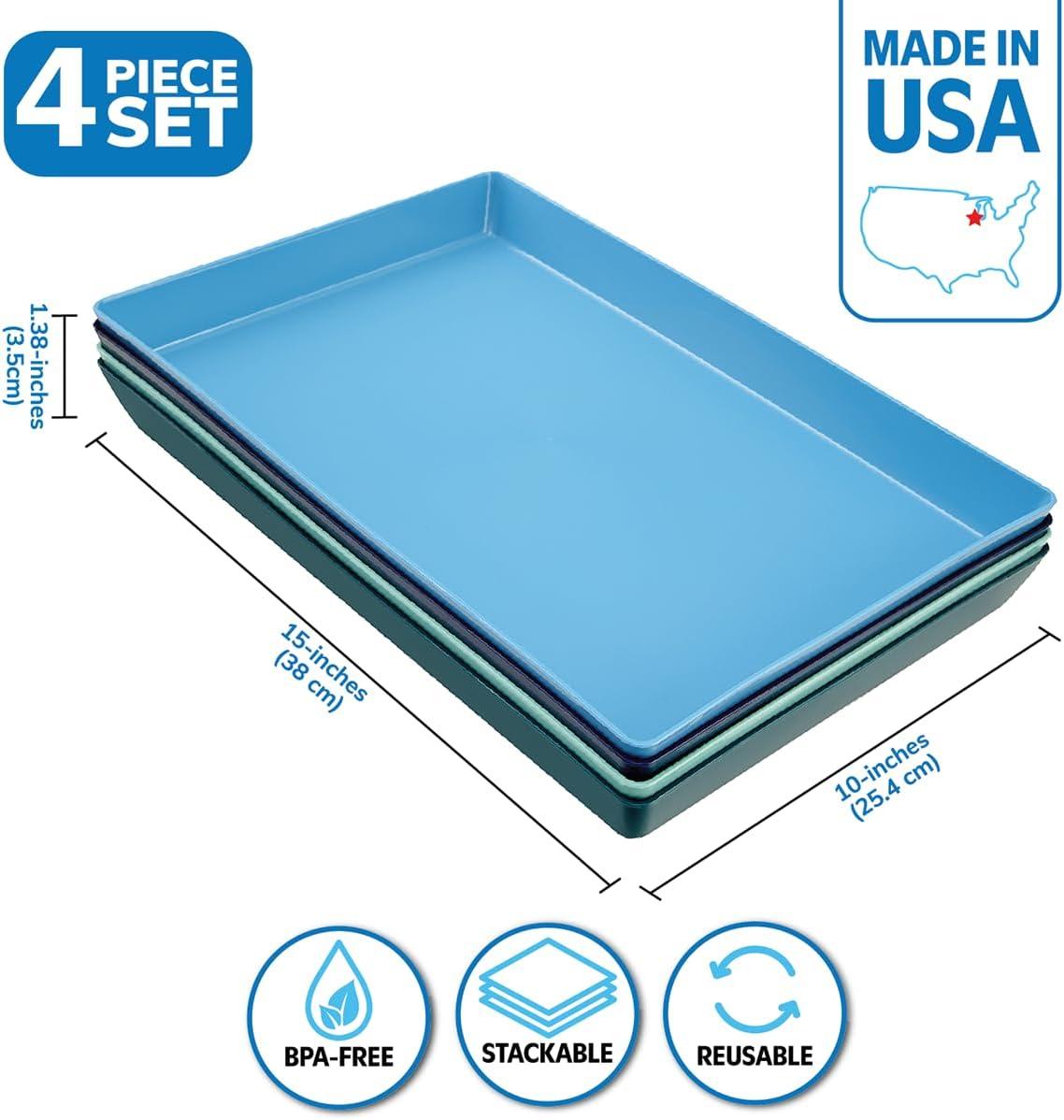 imageUS Acrylic Coastal Plastic Serving Trays Set of 4 15 x 10 Large Unbreakable Reusable Rectangular Party Platters Serve Appetizers Fruit Veggies ampamp Desserts BPAFree ampamp Made in USACoastal