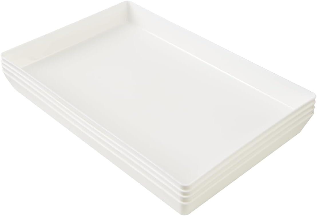 imageUS Acrylic Coastal Plastic Serving Trays Set of 4 15 x 10 Large Unbreakable Reusable Rectangular Party Platters Serve Appetizers Fruit Veggies ampamp Desserts BPAFree ampamp Made in USAWhite