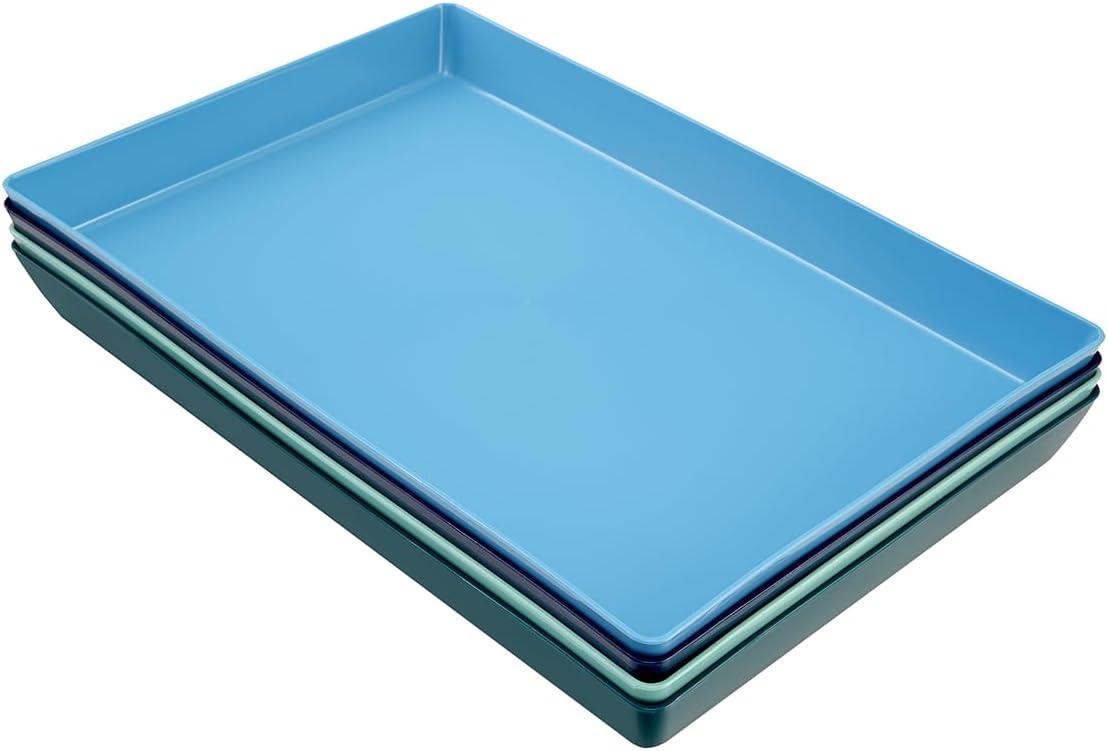 imageUS Acrylic Coastal Plastic Serving Trays Set of 4 15 x 10 Large Unbreakable Reusable Rectangular Party Platters Serve Appetizers Fruit Veggies ampamp Desserts BPAFree ampamp Made in USACoastal