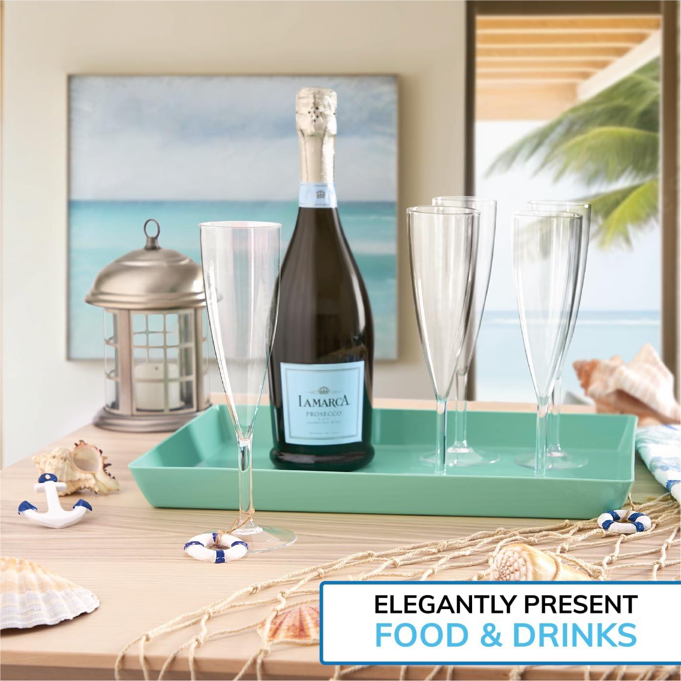 imageUS Acrylic Coastal Plastic Serving Trays Set of 4 15 x 10 Large Unbreakable Reusable Rectangular Party Platters Serve Appetizers Fruit Veggies ampamp Desserts BPAFree ampamp Made in USACoastal