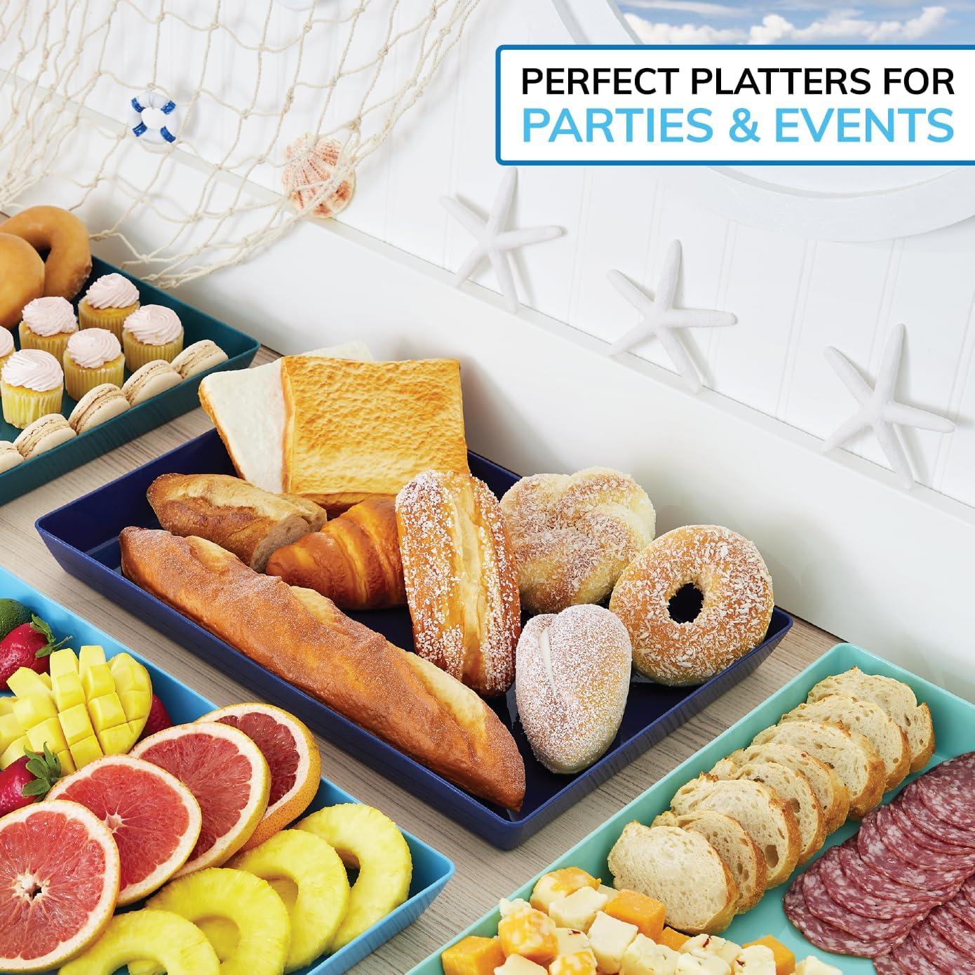 imageUS Acrylic Coastal Plastic Serving Trays Set of 4 15 x 10 Large Unbreakable Reusable Rectangular Party Platters Serve Appetizers Fruit Veggies ampamp Desserts BPAFree ampamp Made in USACoastal