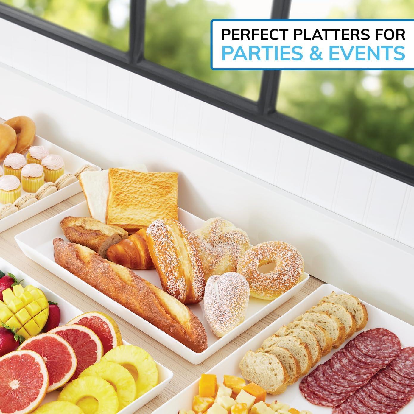 imageUS Acrylic Coastal Plastic Serving Trays Set of 4 15 x 10 Large Unbreakable Reusable Rectangular Party Platters Serve Appetizers Fruit Veggies ampamp Desserts BPAFree ampamp Made in USAWhite