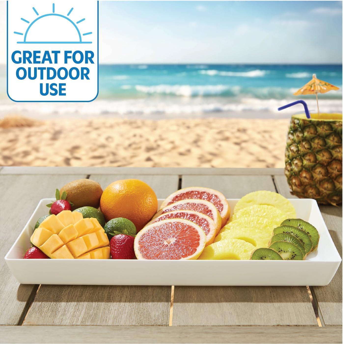 imageUS Acrylic Coastal Plastic Serving Trays Set of 4 15 x 10 Large Unbreakable Reusable Rectangular Party Platters Serve Appetizers Fruit Veggies ampamp Desserts BPAFree ampamp Made in USAWhite