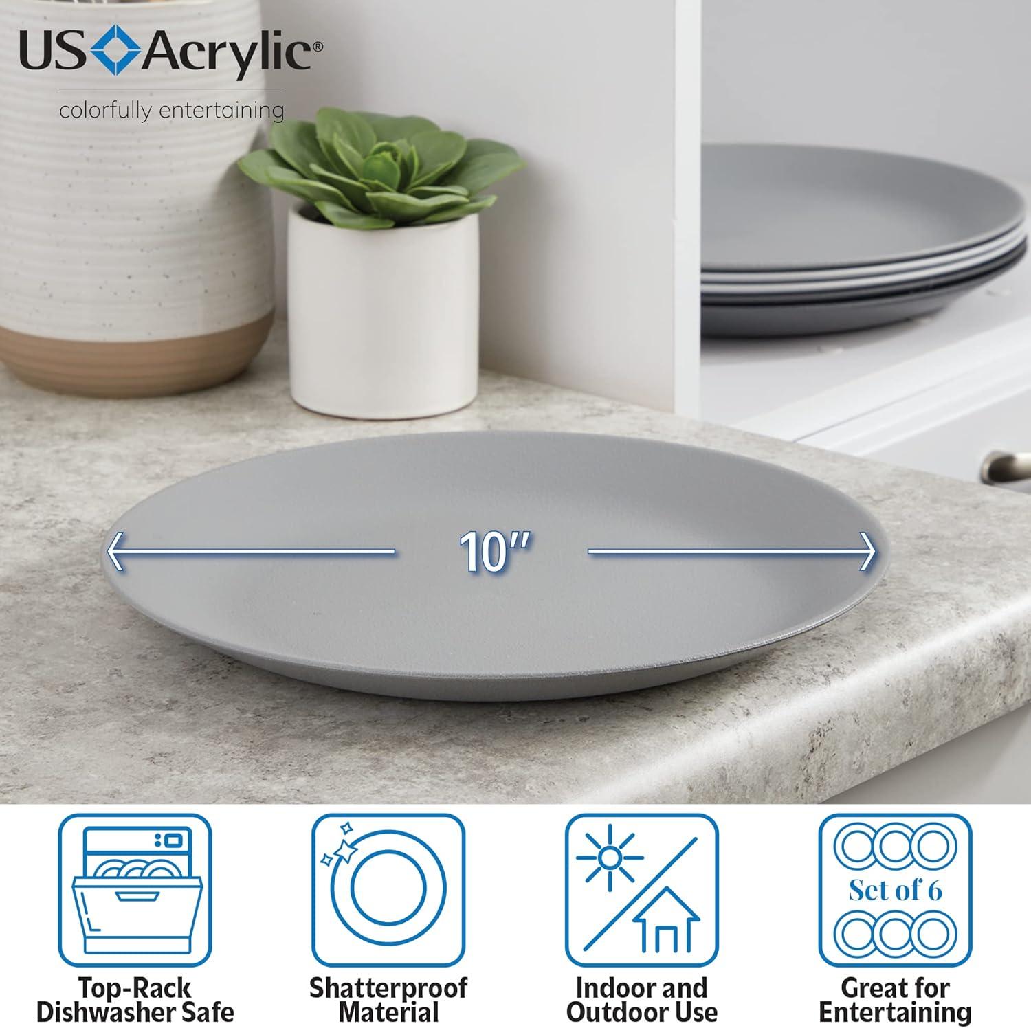 imageUS Acrylic Everest UltraDurable Plastic 10 inch Dinner Plates in Grey Stone Set of 6 Reusable BPAFree Made in the USA Dishwasher Safe DinnerwareGrey Stone