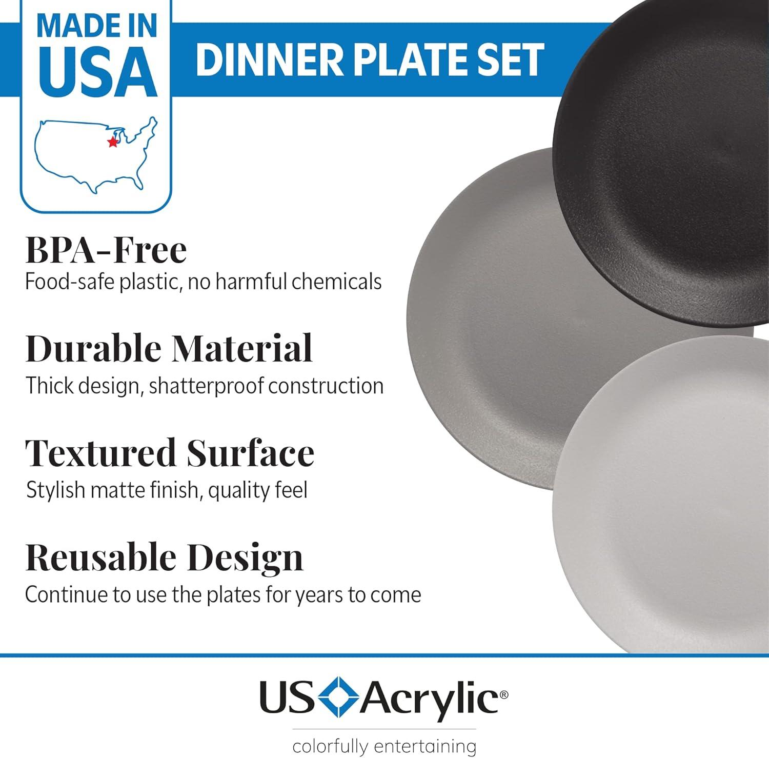 imageUS Acrylic Everest UltraDurable Plastic 10 inch Dinner Plates in Grey Stone Set of 6 Reusable BPAFree Made in the USA Dishwasher Safe DinnerwareGrey Stone