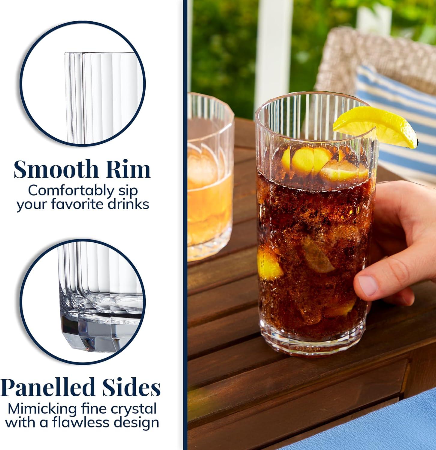 imageUS Acrylic Faceted Clear Plastic Reusable Drinking Glasses Set of 8 14oz Rocks ampamp 18oz Water Cups BPAFree Tumblers Made in USA TopRack Dishwasher Safe