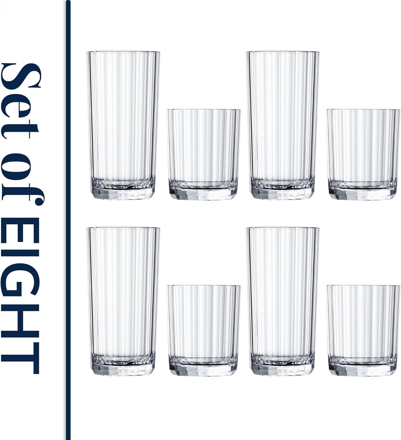 imageUS Acrylic Faceted Clear Plastic Reusable Drinking Glasses Set of 8 14oz Rocks ampamp 18oz Water Cups BPAFree Tumblers Made in USA TopRack Dishwasher Safe