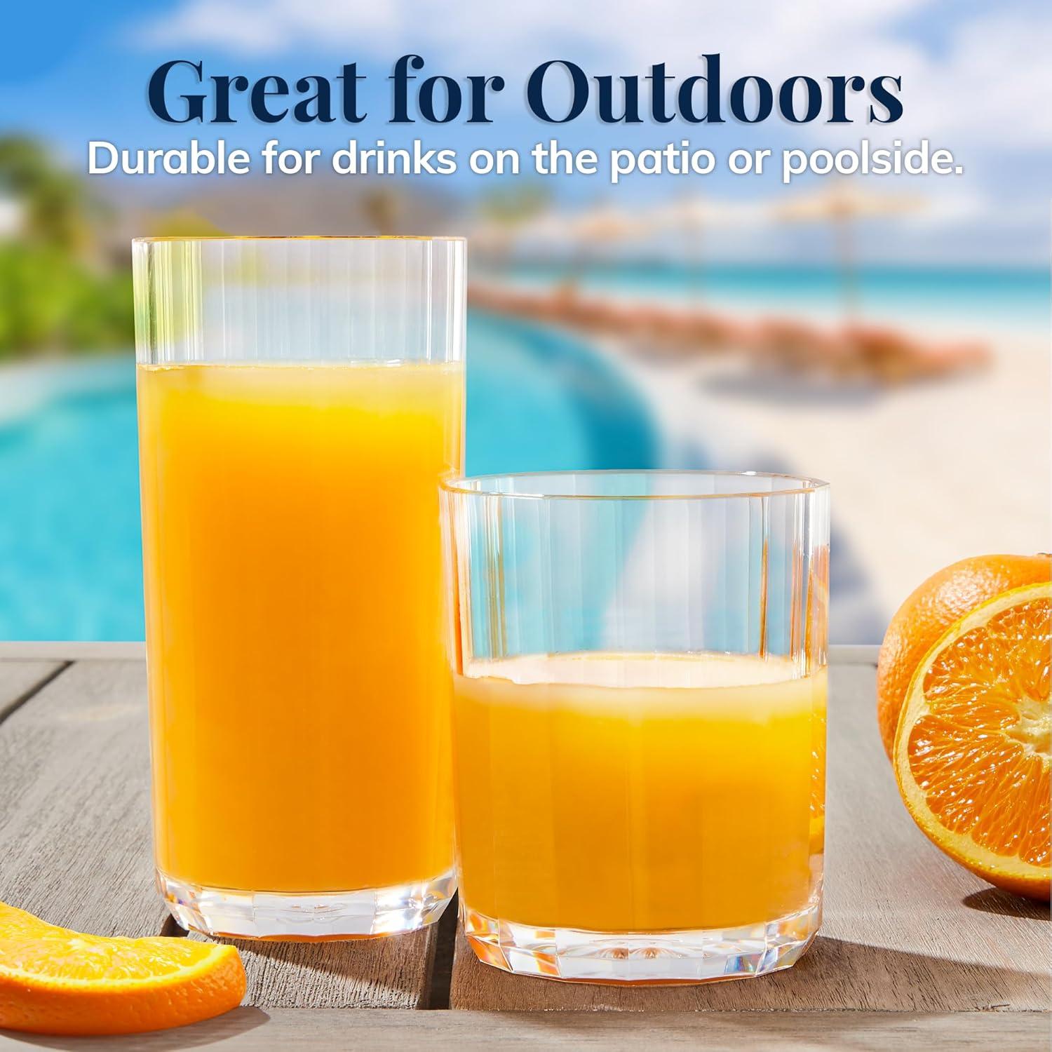 imageUS Acrylic Faceted Clear Plastic Reusable Drinking Glasses Set of 8 14oz Rocks ampamp 18oz Water Cups BPAFree Tumblers Made in USA TopRack Dishwasher Safe