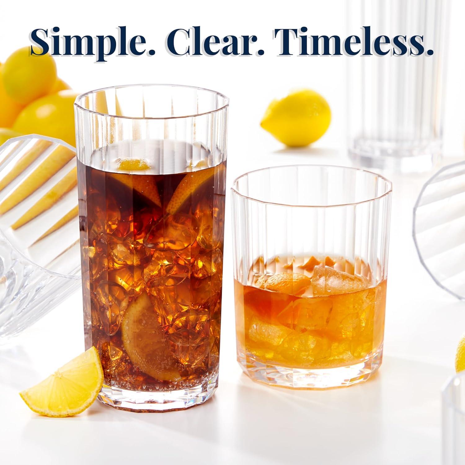 imageUS Acrylic Faceted Clear Plastic Reusable Drinking Glasses Set of 8 14oz Rocks ampamp 18oz Water Cups BPAFree Tumblers Made in USA TopRack Dishwasher Safe
