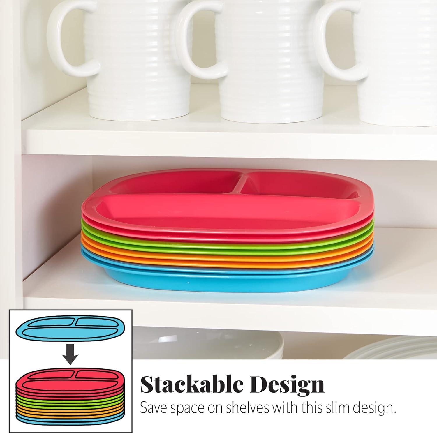 imageUS Acrylic Harmony 3compartment Divided Plastic Kids Tray in 4 Calypso Colors set of 12 Reusable BPAfree Plates Made in the USA Microwave ampamp Dishwasher Safe DinnerwareCalypso