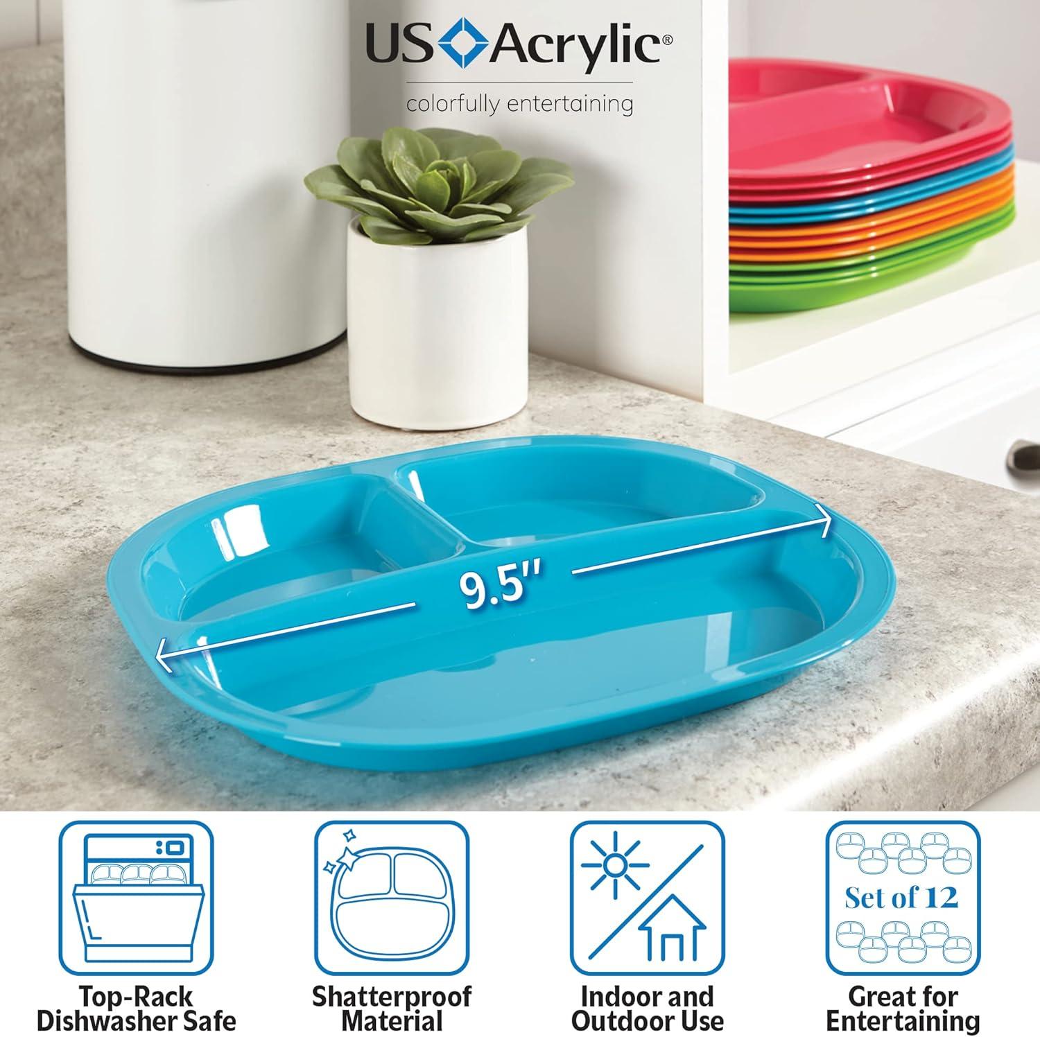 imageUS Acrylic Harmony 3compartment Divided Plastic Kids Tray in 4 Calypso Colors set of 12 Reusable BPAfree Plates Made in the USA Microwave ampamp Dishwasher Safe DinnerwareCalypso