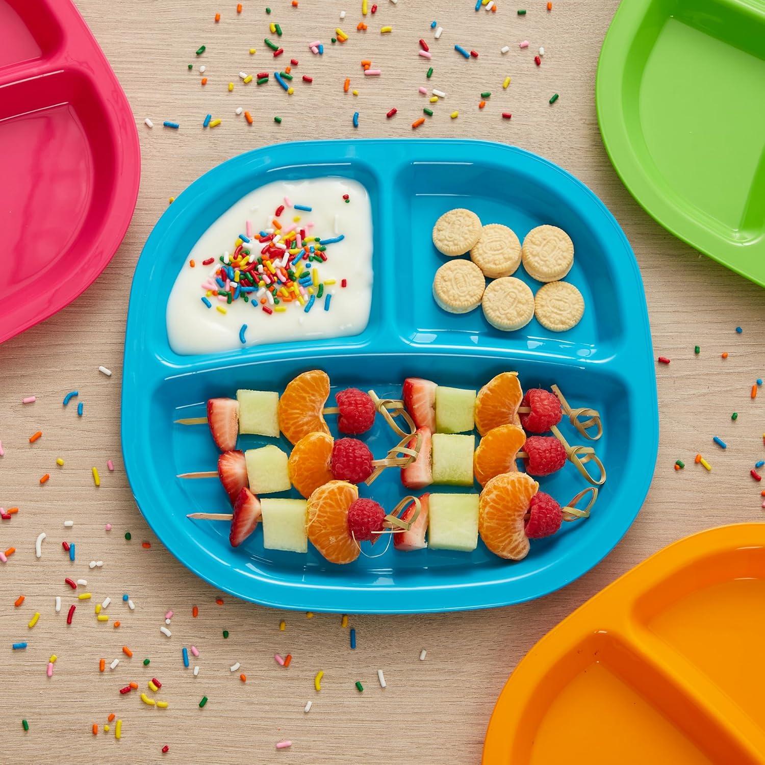 imageUS Acrylic Harmony 3compartment Divided Plastic Kids Tray in 4 Calypso Colors set of 12 Reusable BPAfree Plates Made in the USA Microwave ampamp Dishwasher Safe DinnerwareCalypso