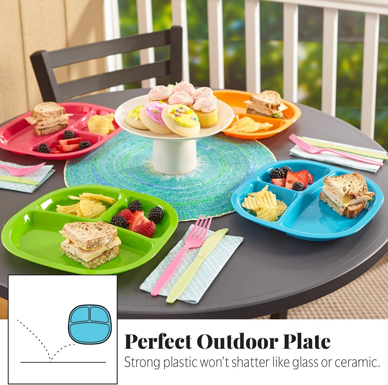 imageUS Acrylic Harmony 3compartment Divided Plastic Kids Tray in 4 Calypso Colors set of 12 Reusable BPAfree Plates Made in the USA Microwave ampamp Dishwasher Safe DinnerwareCalypso