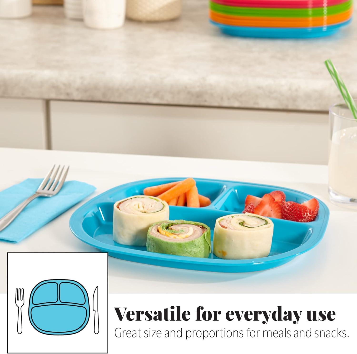 imageUS Acrylic Harmony 3compartment Divided Plastic Kids Tray in 4 Calypso Colors set of 12 Reusable BPAfree Plates Made in the USA Microwave ampamp Dishwasher Safe DinnerwareCalypso