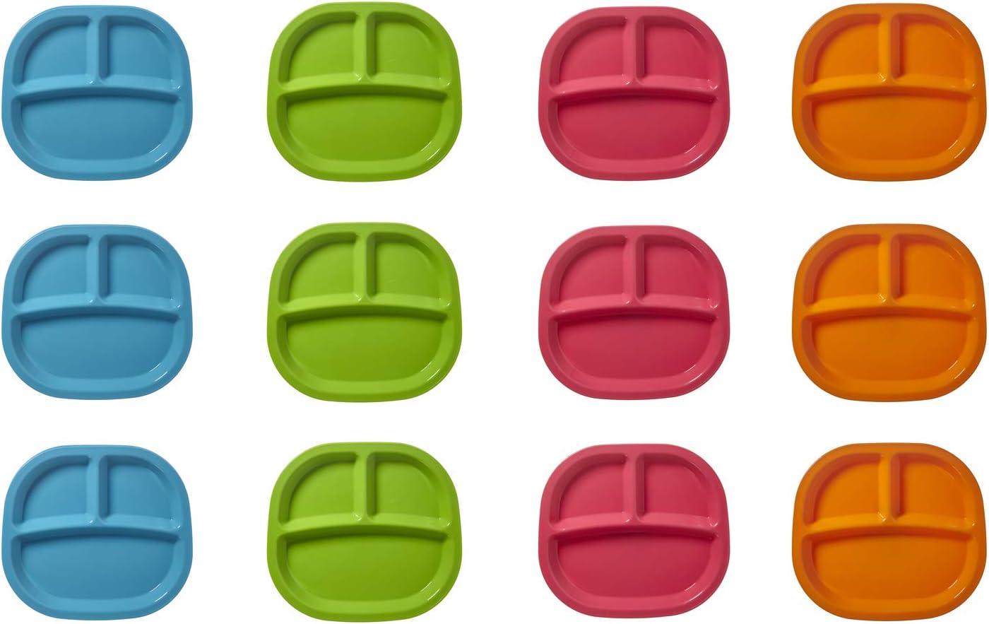 imageUS Acrylic Harmony 3compartment Divided Plastic Kids Tray in 4 Calypso Colors set of 12 Reusable BPAfree Plates Made in the USA Microwave ampamp Dishwasher Safe DinnerwareCalypso