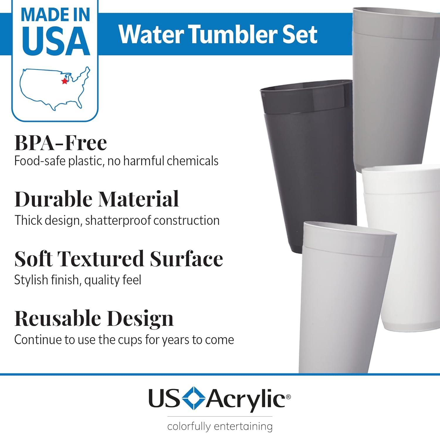 imageUS Acrylic Newport 32 ounce Unbreakable Plastic Stackable IcedTea Tumblers in Grey Stone Set of 12 Drinking Cups Reusable BPAfree Made in the USA Toprack Dishwasher and Microwave SafeGrey Stone
