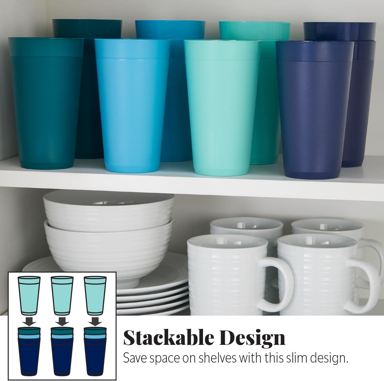 imageUS Acrylic Newport 32 ounce Unbreakable Plastic Stackable IcedTea Tumblers in Grey Stone Set of 12 Drinking Cups Reusable BPAfree Made in the USA Toprack Dishwasher and Microwave SafeCoastal