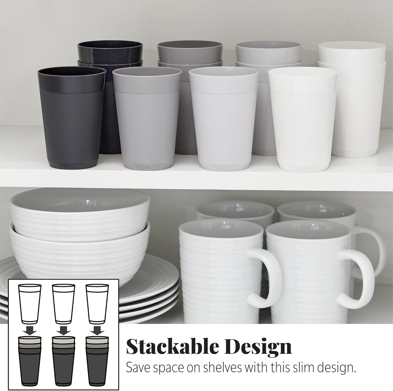 imageUS Acrylic Newport 32 ounce Unbreakable Plastic Stackable IcedTea Tumblers in Grey Stone Set of 12 Drinking Cups Reusable BPAfree Made in the USA Toprack Dishwasher and Microwave SafeGrey Stone