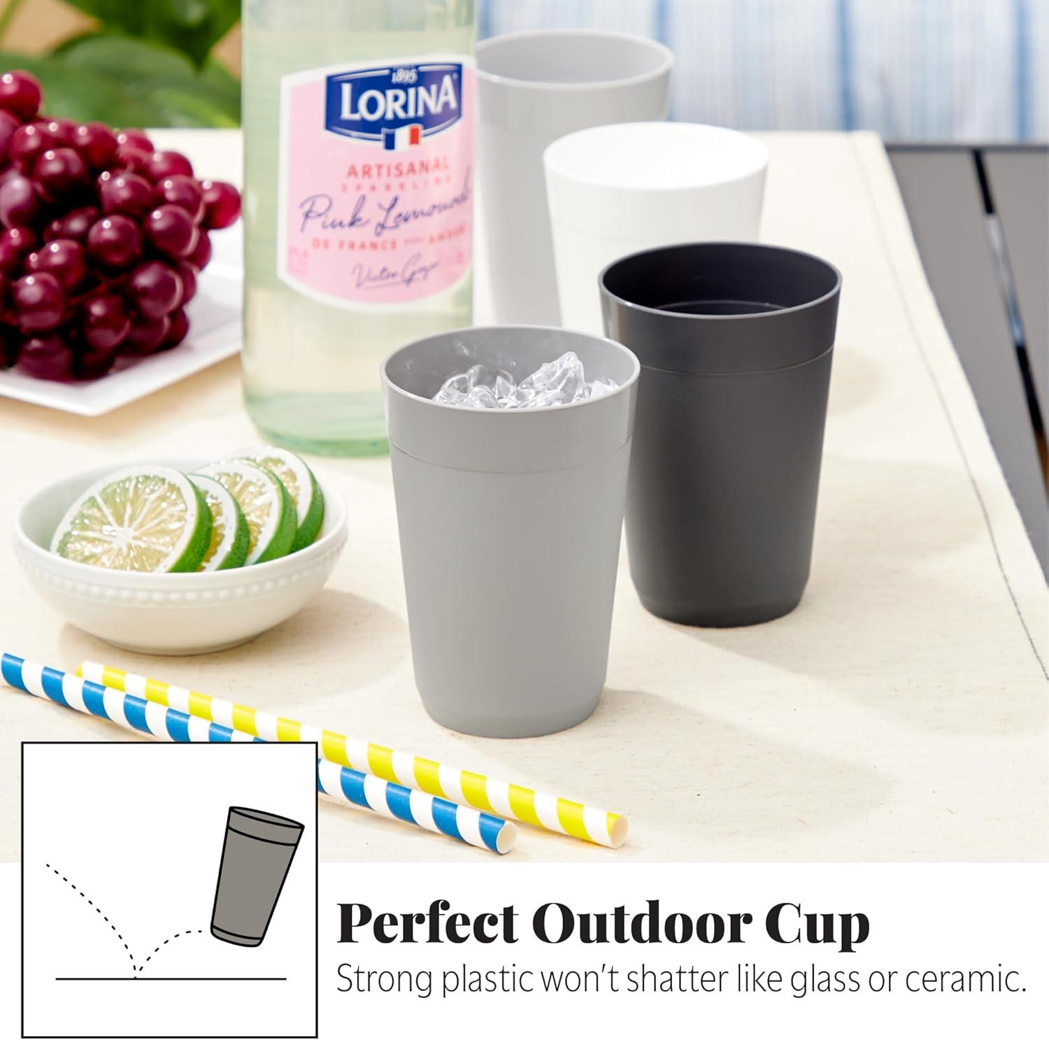 imageUS Acrylic Newport 32 ounce Unbreakable Plastic Stackable IcedTea Tumblers in Grey Stone Set of 12 Drinking Cups Reusable BPAfree Made in the USA Toprack Dishwasher and Microwave SafeGrey Stone