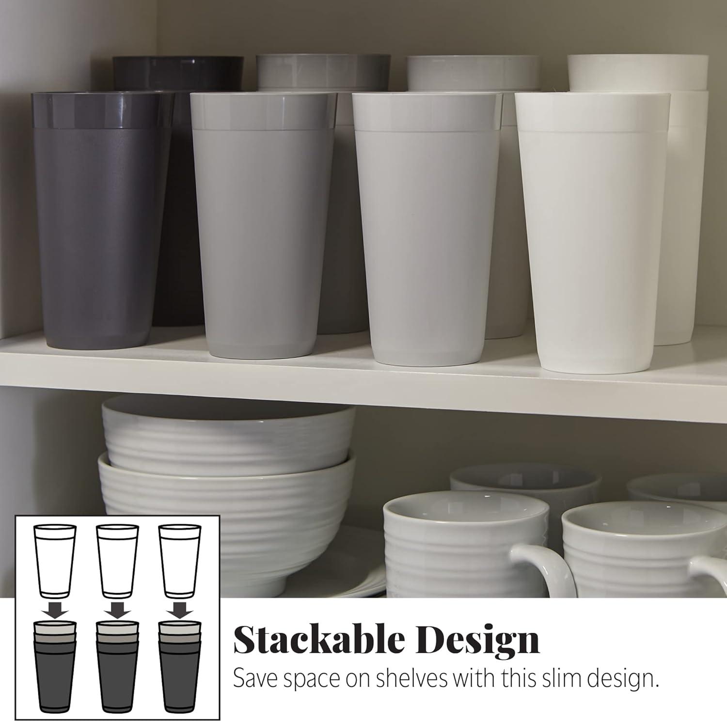 imageUS Acrylic Newport 32 ounce Unbreakable Plastic Stackable IcedTea Tumblers in Grey Stone Set of 12 Drinking Cups Reusable BPAfree Made in the USA Toprack Dishwasher and Microwave SafeGrey Stone