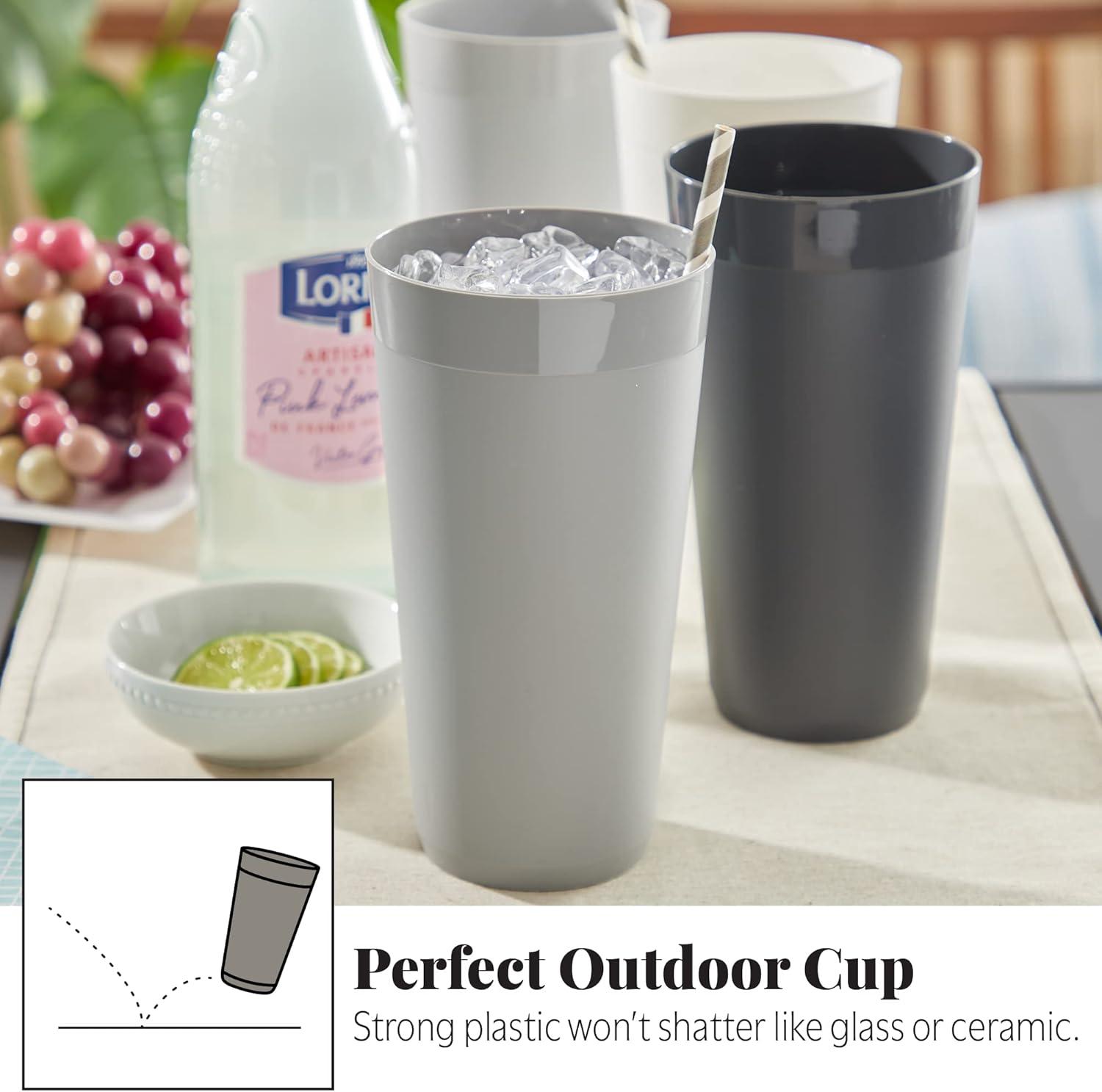 imageUS Acrylic Newport 32 ounce Unbreakable Plastic Stackable IcedTea Tumblers in Grey Stone Set of 12 Drinking Cups Reusable BPAfree Made in the USA Toprack Dishwasher and Microwave SafeGrey Stone