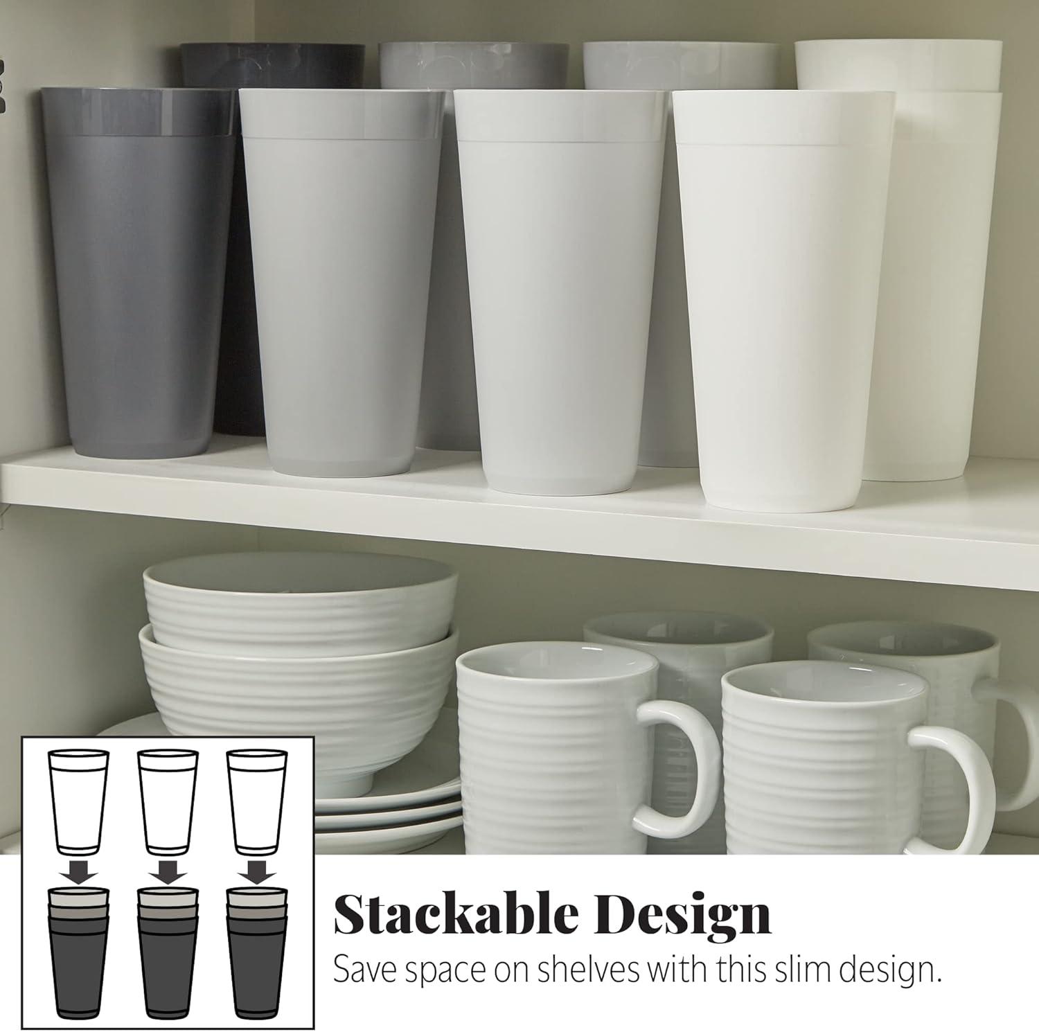 imageUS Acrylic Newport 32 ounce Unbreakable Plastic Stackable IcedTea Tumblers in Grey Stone Set of 12 Drinking Cups Reusable BPAfree Made in the USA Toprack Dishwasher and Microwave SafeGrey Stone