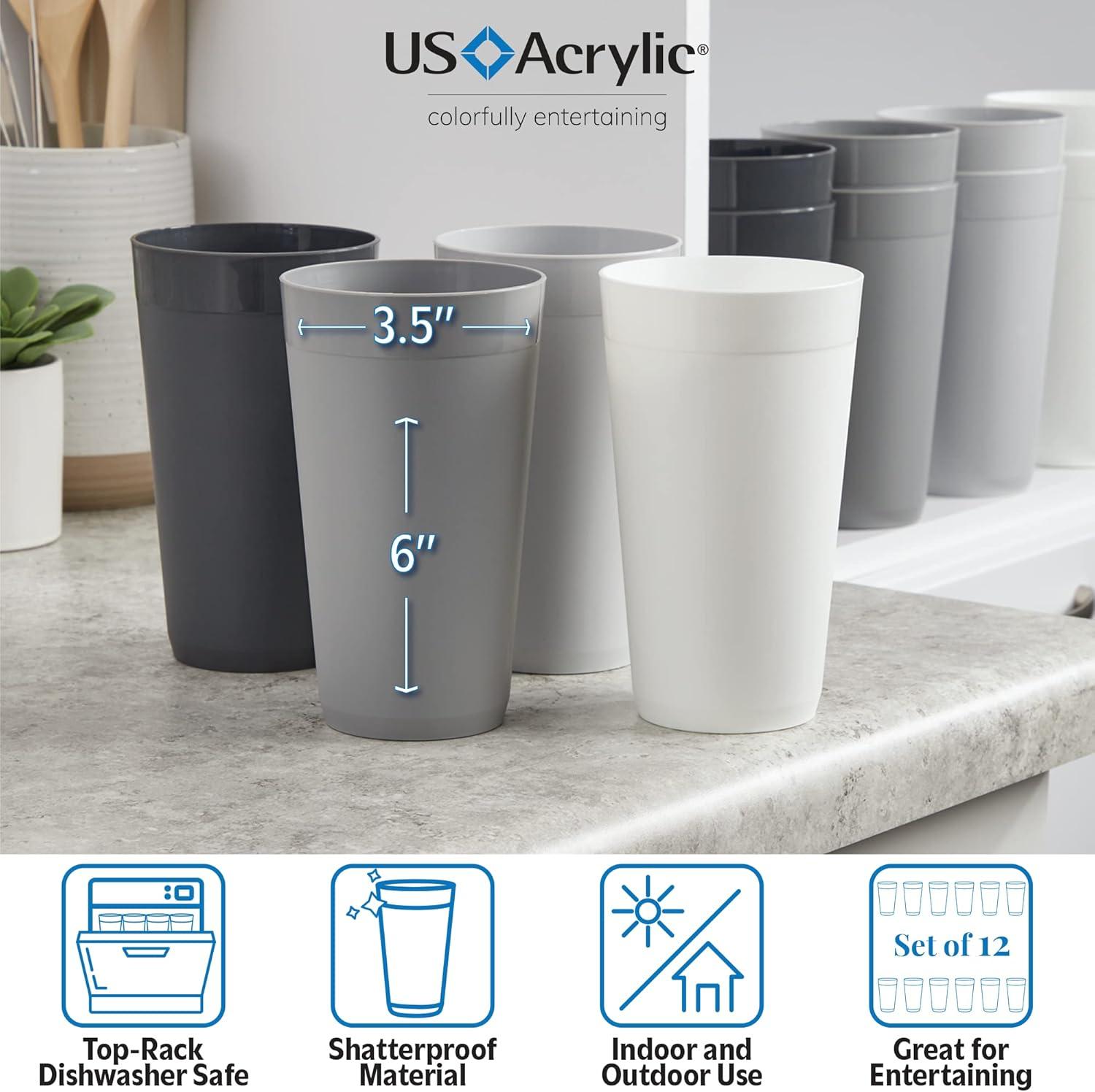 imageUS Acrylic Newport 32 ounce Unbreakable Plastic Stackable IcedTea Tumblers in Grey Stone Set of 12 Drinking Cups Reusable BPAfree Made in the USA Toprack Dishwasher and Microwave SafeGrey Stone