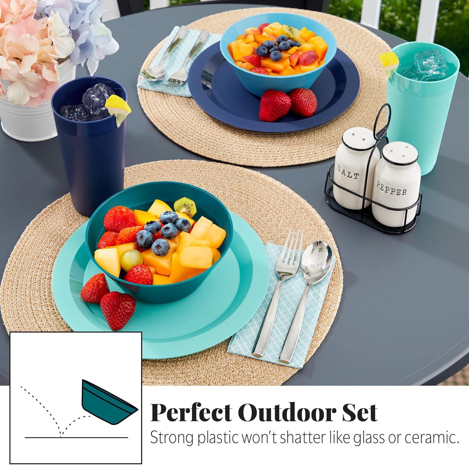 imageUS Acrylic Newport Plastic Plate Bowl and Tumbler Dinnerware Set for 4 in Grey Stone 12Piece Drinking and Dining Set Reusable BPAfree Made in the USA Toprack Dishwasher SafeCoastal