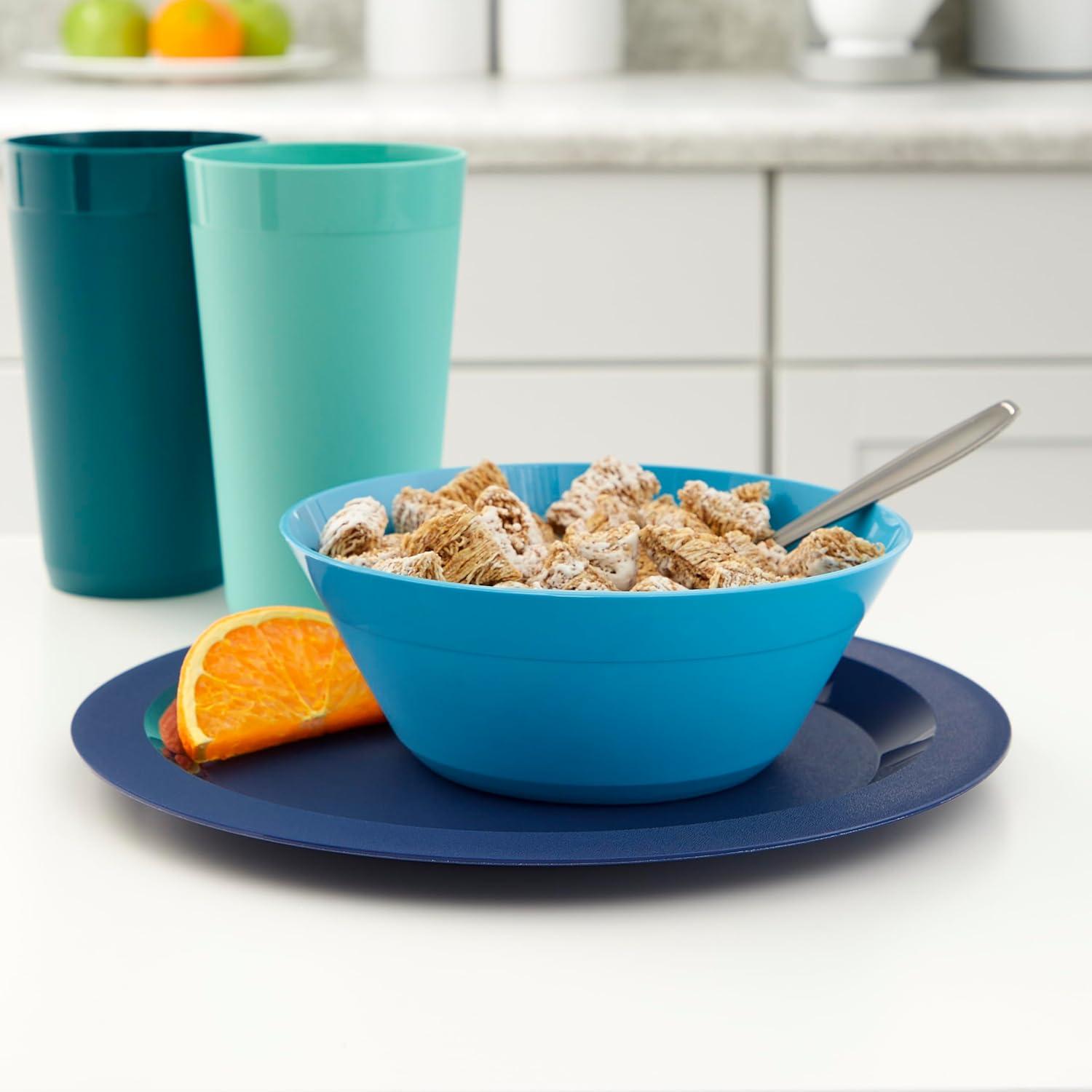 imageUS Acrylic Newport Plastic Plate Bowl and Tumbler Dinnerware Set for 4 in Grey Stone 12Piece Drinking and Dining Set Reusable BPAfree Made in the USA Toprack Dishwasher SafeCoastal