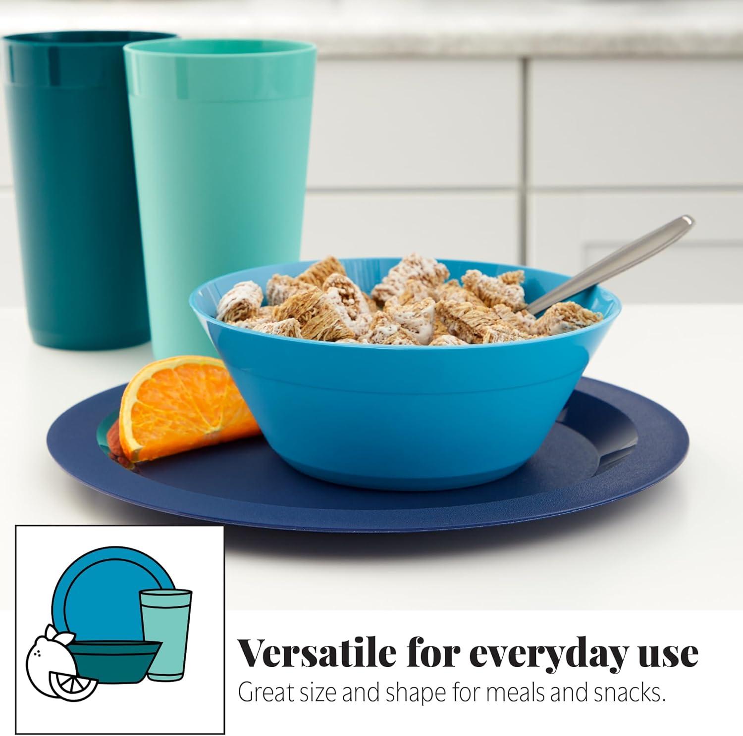 imageUS Acrylic Newport Plastic Plate Bowl and Tumbler Dinnerware Set for 4 in Grey Stone 12Piece Drinking and Dining Set Reusable BPAfree Made in the USA Toprack Dishwasher SafeCoastal