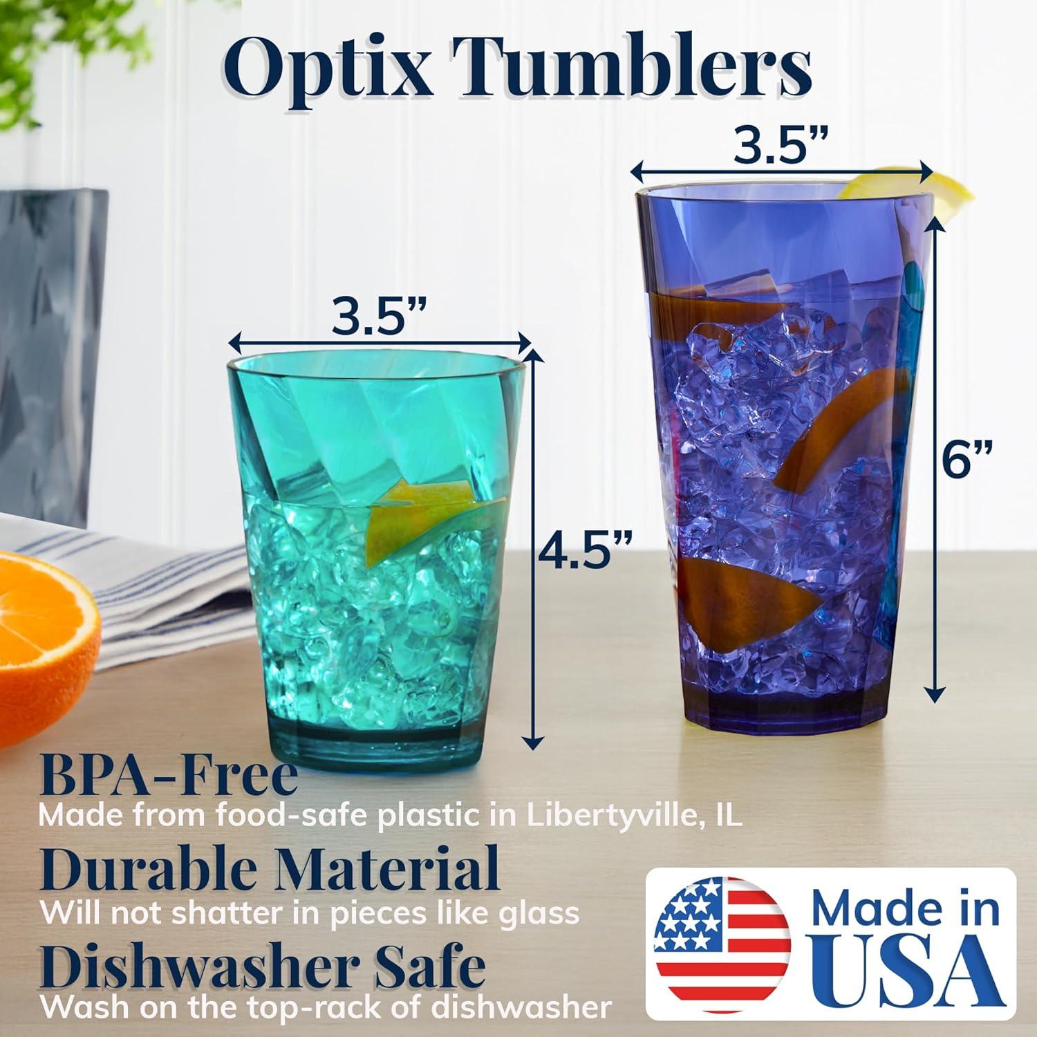 imageUS Acrylic Optix Plastic Reusable Drinking Glasses Set of 16 14oz Rocks ampamp 20oz Water Cups in Coastal Colors BPAFree Tumblers Made in USA TopRack Dishwasher Safe14ounce20ounce