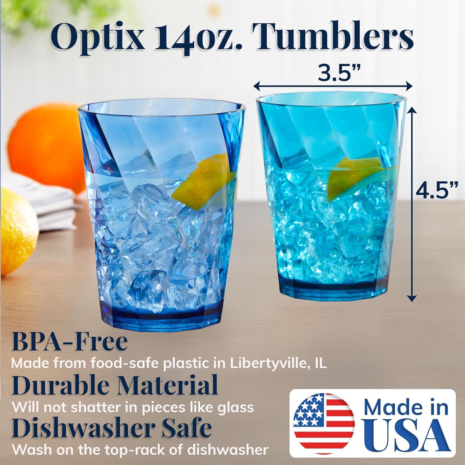 imageUS Acrylic Optix Plastic Reusable Drinking Glasses Set of 16 14oz Rocks ampamp 20oz Water Cups in Coastal Colors BPAFree Tumblers Made in USA TopRack Dishwasher Safe14ounce