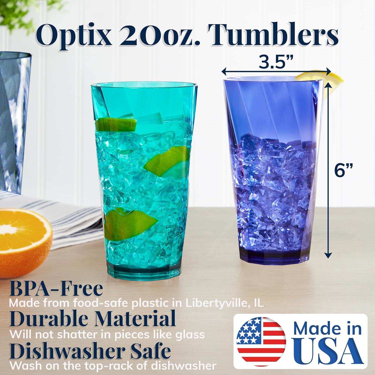 imageUS Acrylic Optix Plastic Reusable Drinking Glasses Set of 16 14oz Rocks ampamp 20oz Water Cups in Coastal Colors BPAFree Tumblers Made in USA TopRack Dishwasher Safe20ounce