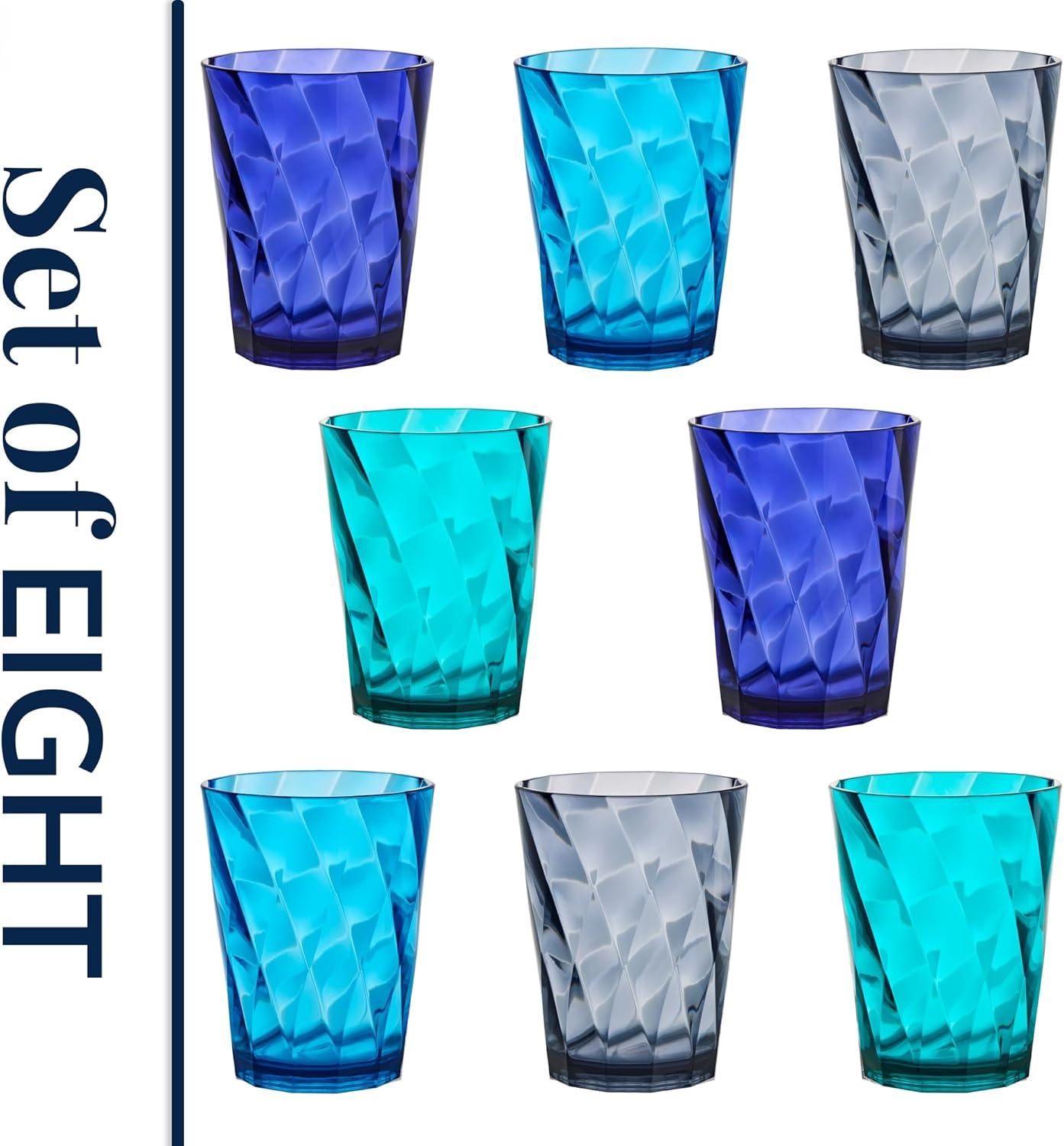 imageUS Acrylic Optix Plastic Reusable Drinking Glasses Set of 16 14oz Rocks ampamp 20oz Water Cups in Coastal Colors BPAFree Tumblers Made in USA TopRack Dishwasher Safe14ounce