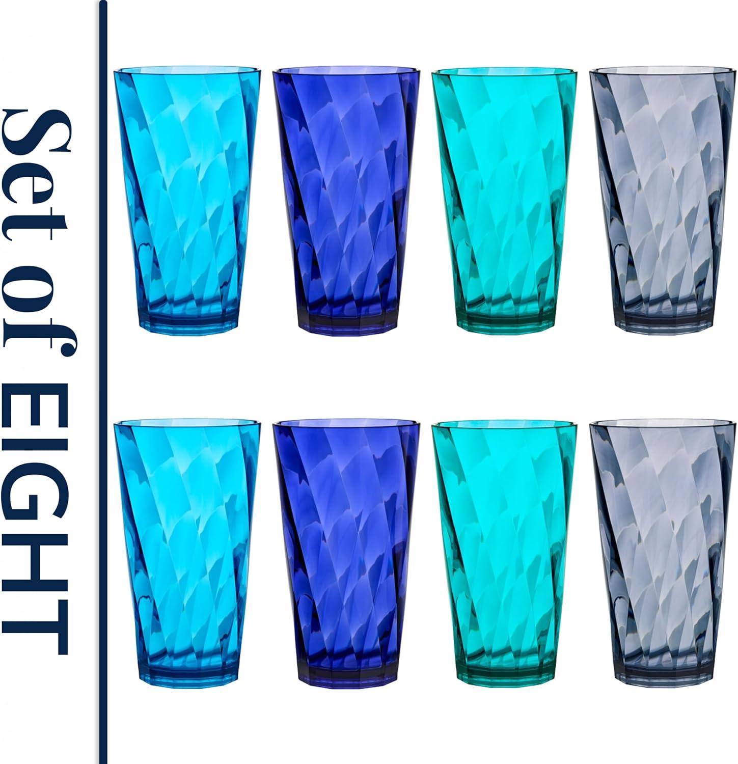 imageUS Acrylic Optix Plastic Reusable Drinking Glasses Set of 16 14oz Rocks ampamp 20oz Water Cups in Coastal Colors BPAFree Tumblers Made in USA TopRack Dishwasher Safe20ounce