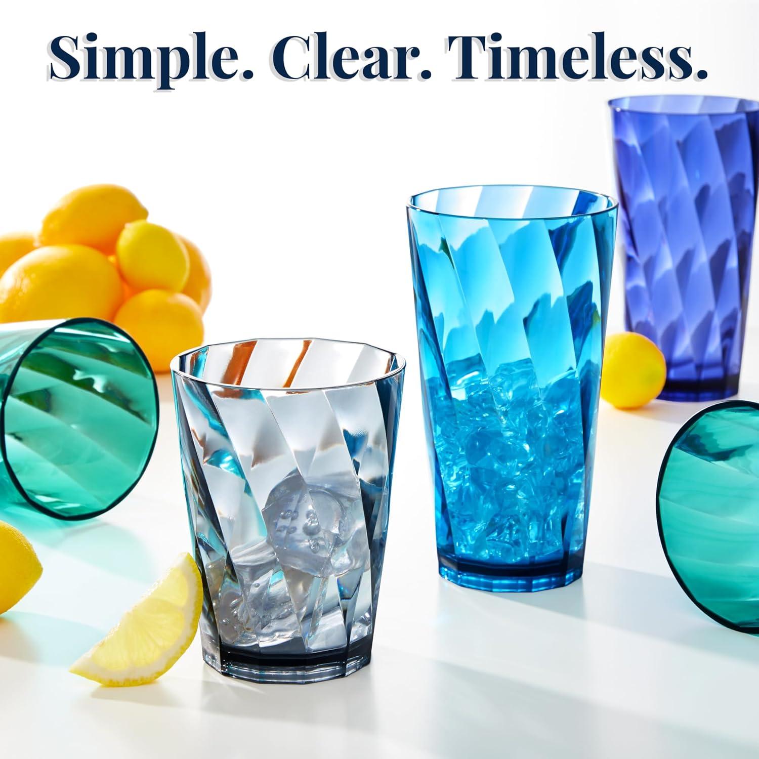 imageUS Acrylic Optix Plastic Reusable Drinking Glasses Set of 16 14oz Rocks ampamp 20oz Water Cups in Coastal Colors BPAFree Tumblers Made in USA TopRack Dishwasher Safe14ounce20ounce