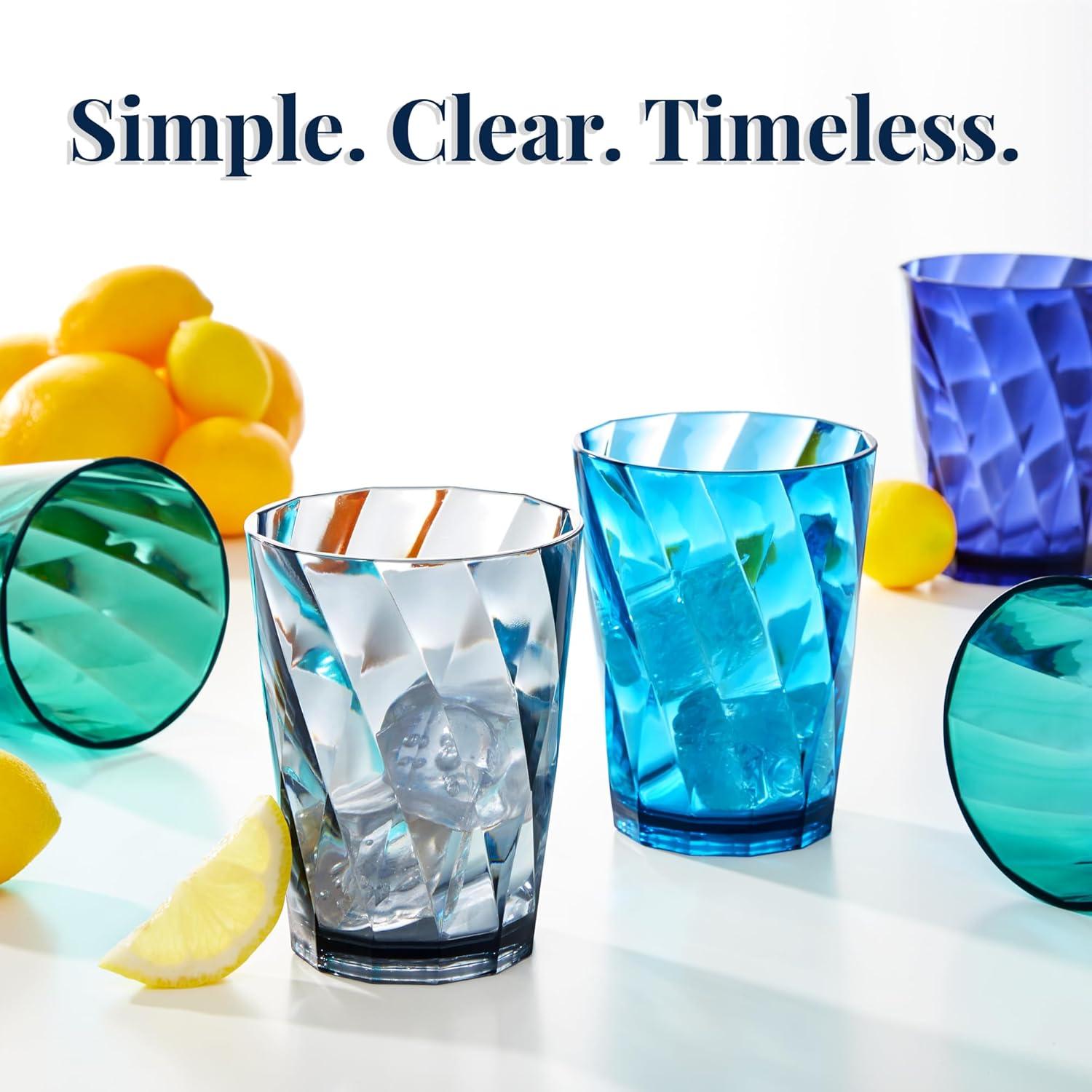 imageUS Acrylic Optix Plastic Reusable Drinking Glasses Set of 16 14oz Rocks ampamp 20oz Water Cups in Coastal Colors BPAFree Tumblers Made in USA TopRack Dishwasher Safe14ounce