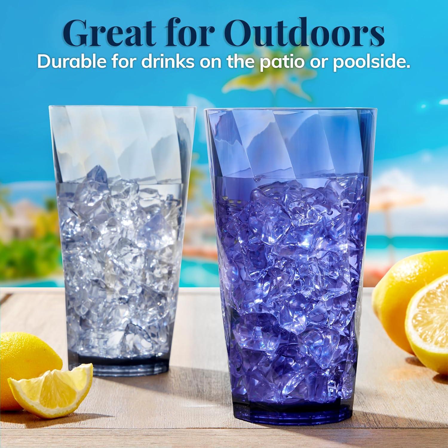 imageUS Acrylic Optix Plastic Reusable Drinking Glasses Set of 16 14oz Rocks ampamp 20oz Water Cups in Coastal Colors BPAFree Tumblers Made in USA TopRack Dishwasher Safe20ounce