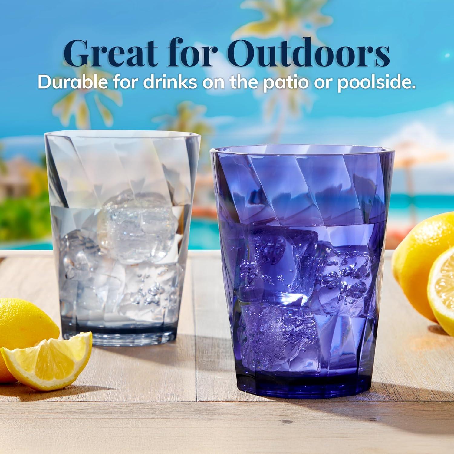 imageUS Acrylic Optix Plastic Reusable Drinking Glasses Set of 16 14oz Rocks ampamp 20oz Water Cups in Coastal Colors BPAFree Tumblers Made in USA TopRack Dishwasher Safe14ounce