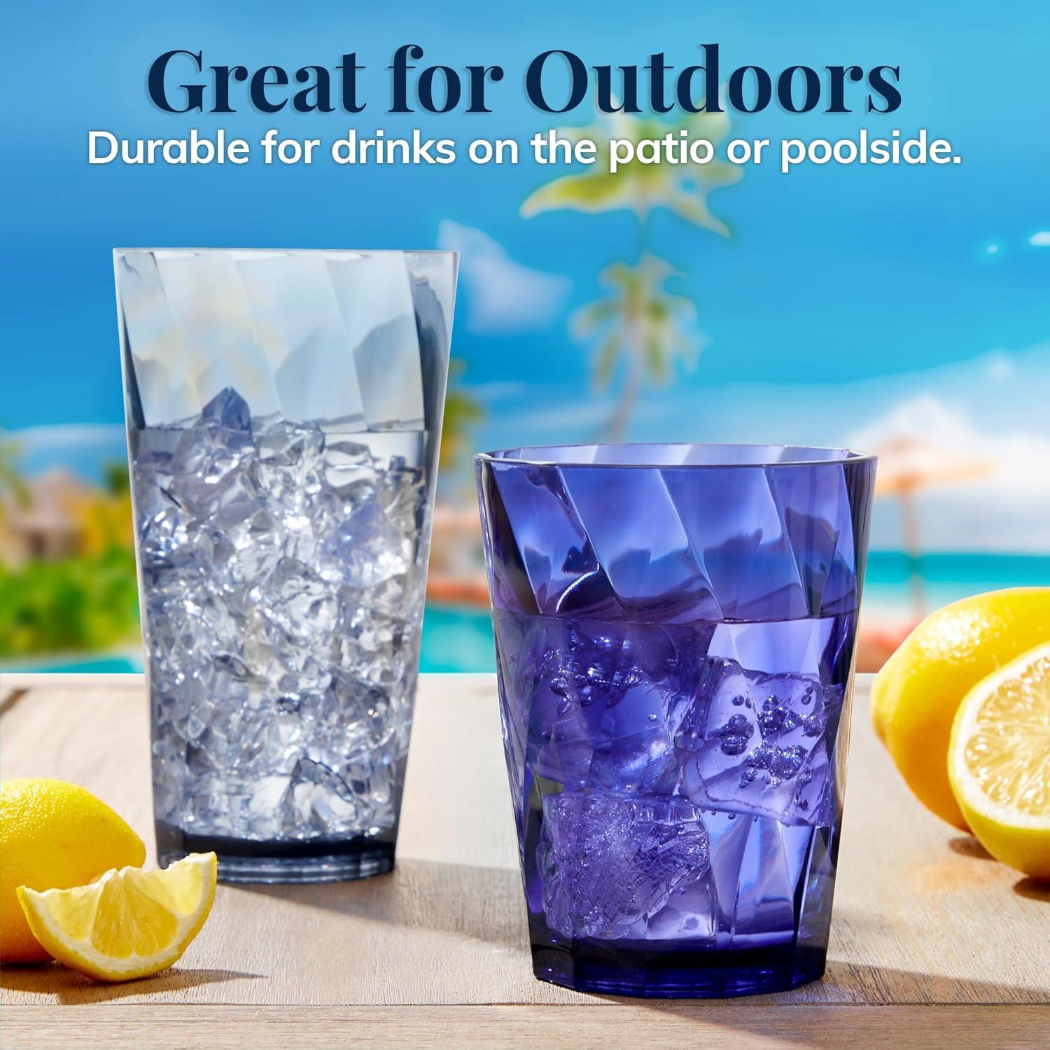 imageUS Acrylic Optix Plastic Reusable Drinking Glasses Set of 16 14oz Rocks ampamp 20oz Water Cups in Coastal Colors BPAFree Tumblers Made in USA TopRack Dishwasher Safe14ounce20ounce