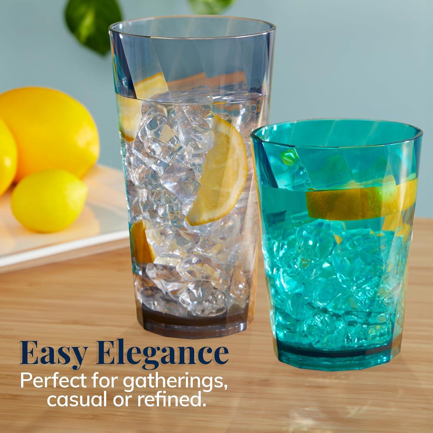 imageUS Acrylic Optix Plastic Reusable Drinking Glasses Set of 16 14oz Rocks ampamp 20oz Water Cups in Coastal Colors BPAFree Tumblers Made in USA TopRack Dishwasher Safe14ounce20ounce