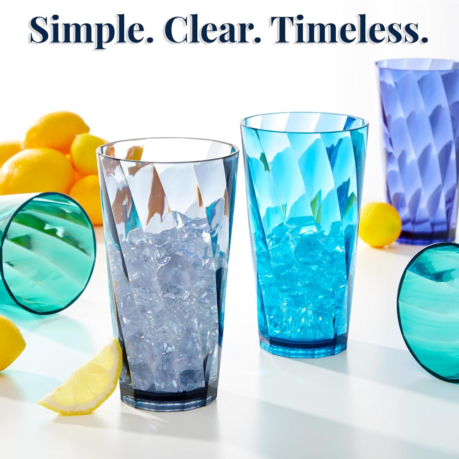 imageUS Acrylic Optix Plastic Reusable Drinking Glasses Set of 16 14oz Rocks ampamp 20oz Water Cups in Coastal Colors BPAFree Tumblers Made in USA TopRack Dishwasher Safe20ounce