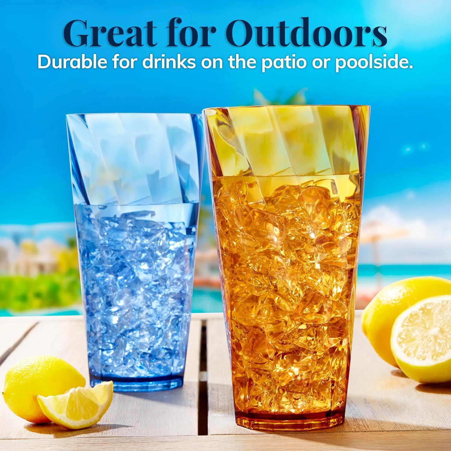 imageUS Acrylic Optix Plastic Reusable Drinking Glasses Set of 16 14oz Rocks ampamp 20oz Water Cups in Jewel Tone Colors BPAFree Tumblers Made in USA TopRack Dishwasher Safe26ounce