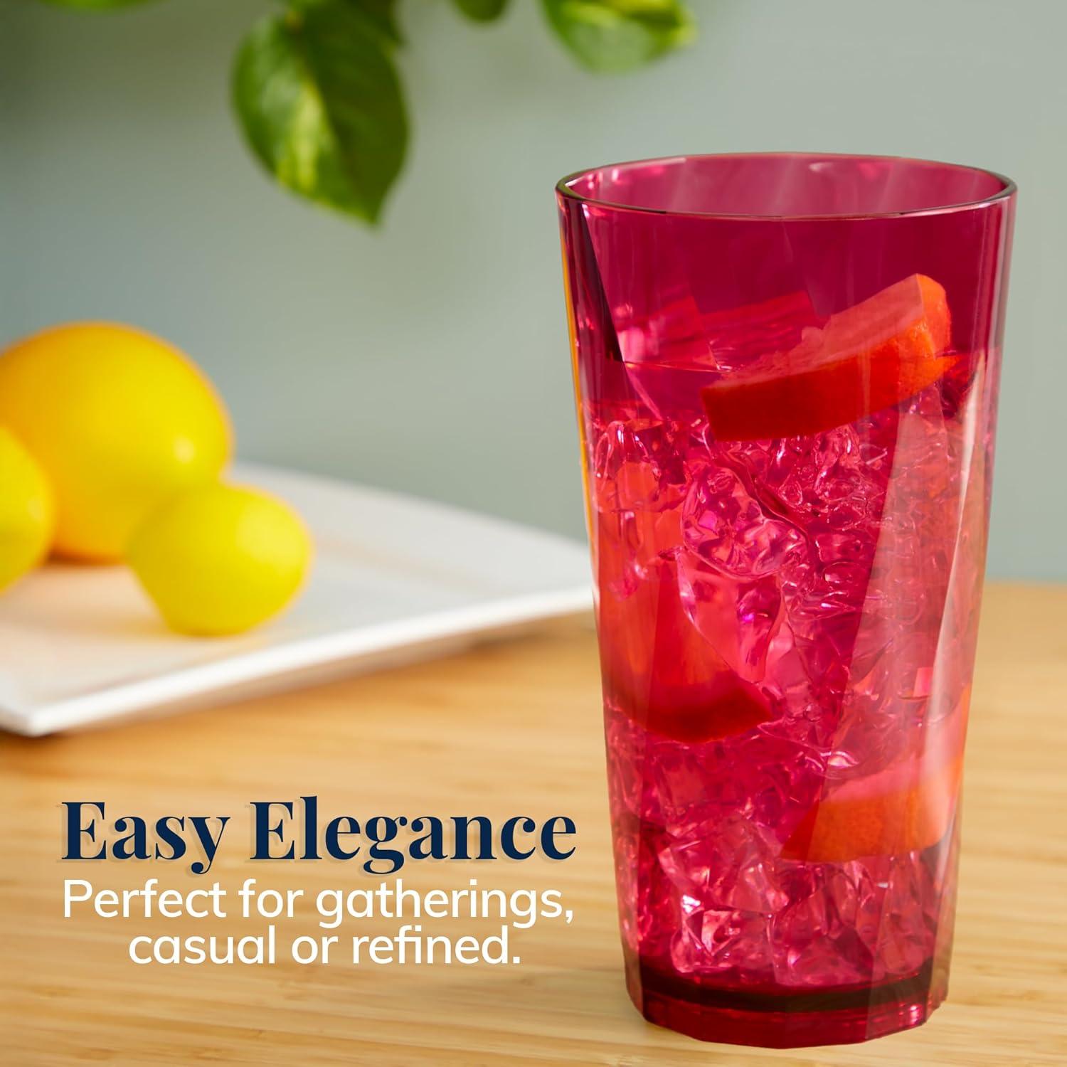 imageUS Acrylic Optix Plastic Reusable Drinking Glasses Set of 16 14oz Rocks ampamp 20oz Water Cups in Jewel Tone Colors BPAFree Tumblers Made in USA TopRack Dishwasher Safe20ounce