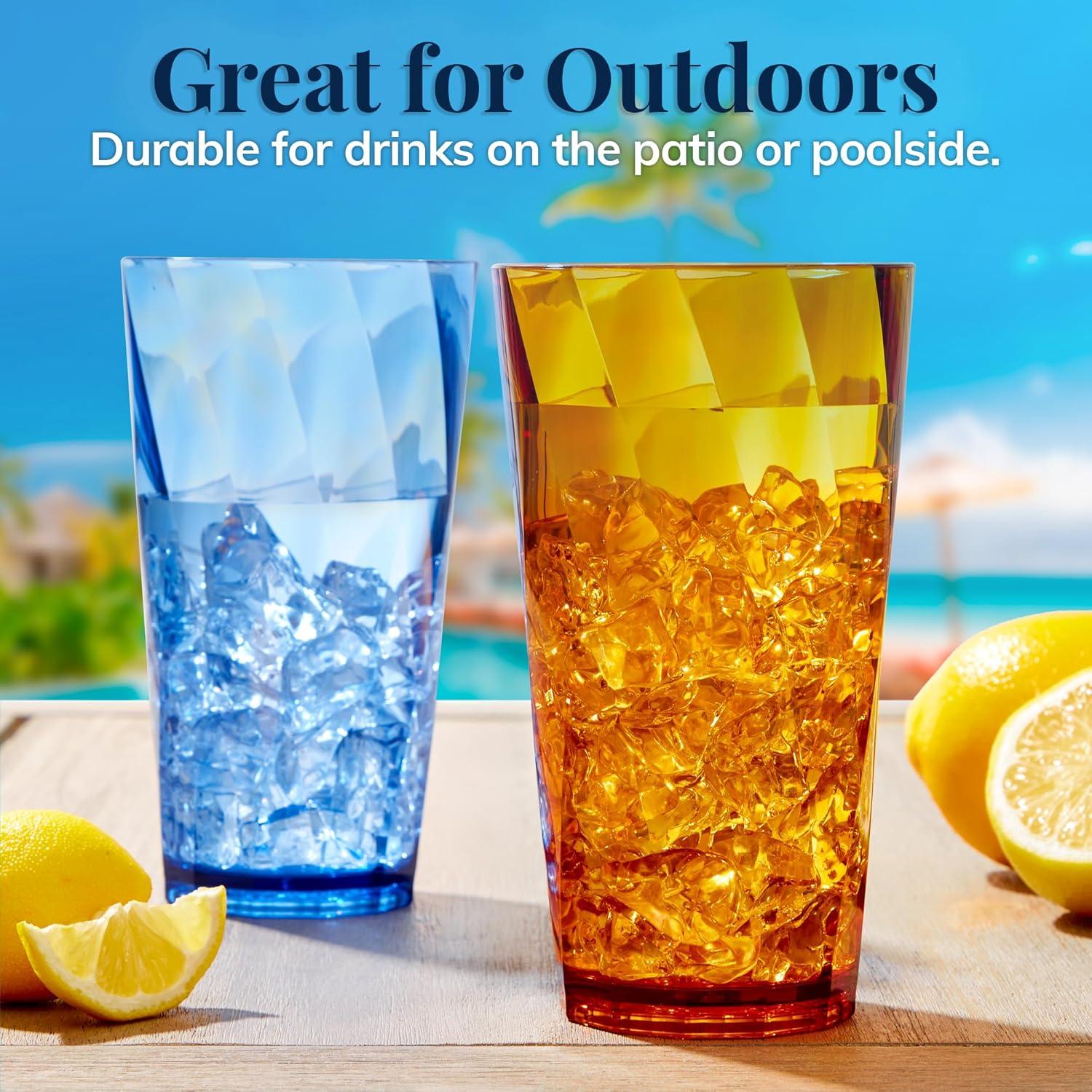 imageUS Acrylic Optix Plastic Reusable Drinking Glasses Set of 16 14oz Rocks ampamp 20oz Water Cups in Jewel Tone Colors BPAFree Tumblers Made in USA TopRack Dishwasher Safe20ounce
